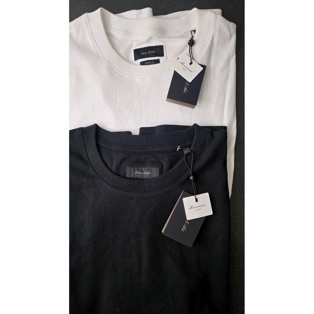 NEW Porter & Ash Men XL Large White Black Crew Neck T-Shirt Comfort Fit Cotton